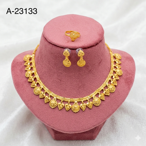 Conjunto de Joyería Vintage para Mujer, Chapado en Oro, Aleación de Zinc, Collar y Aretes con Diseño Floral, Piedras de Circonio, Moda de Estados Unidos y Francia - Product Image 5