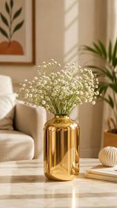Jarrón de Metal Dorado para Flores, Moderno, Cilíndrico, Decoración de Mesa, Acabado de Latón de Lujo, Contenedor Floral para Sala de Estar y Comedor - Product Image 2