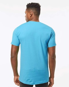 เสื้อยืดคอกลมแขนสั้นผู้ชาย สีพื้น ผ้าฝ้าย ทรงปกติ สไตล์ลำลอง ผ้าเจอร์ซีย์ถัก สีน้ำเงิน - Product Image 4