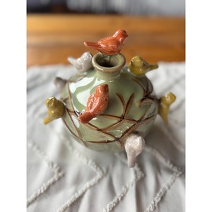 Handmade Porcelain <b>Ceramic</b> Tabletop <b>Vase</b> with Birds and Branch Design Glazed Modern Stylish Decor 4-8 Inches Height - Product Image 2