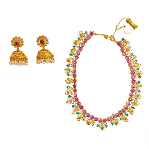 24K Gold Plated <b>Ruby</b> Jhumka <b>Necklace</b> Set-Fine Bridal Jewelry for Daily Wear - Product Image 2