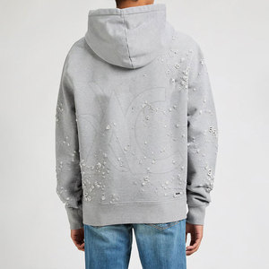 Sudadera con capucha de mezcla de algodón a la moda, con efecto desgastado, ligera, cómoda y duradera, perfecta para ropa urbana y actividades al aire libre. - Product Image 2