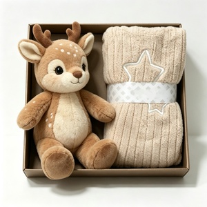customized baby shower deer stuffed toy,spotted fawn plush and knitted blanket <b>gift</b> set,<b>boxed</b> sika deer newborn <b>gift</b> <b>hamper</b> - Product Image 1