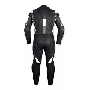 Combinaison de moto en cuir pour homme, manches longues, noir et blanc, design à blocs de couleur, fermeture éclair intégrale, toutes saisons, design personnalisé - Product Image 4