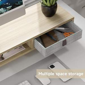 Support double moniteur en bois avec 2 tiroirs, rehausseur de bureau réglable en hauteur pour utilisation informatique au bureau - Product Image 3