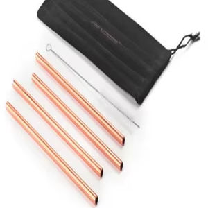 Kit de pailles à boire en cuivre, idéal pour les voyages, avec brosse de nettoyage, pour smoothies, jus et boissons glacées - Product Image 1