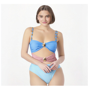 Traje de Baño de Lujo 2026, con Tirantes de Hombro con Cuentas, Estilo Halter Triangular, con Cordones, Estampado Floral, Talla Grande, 2 Piezas - Product Image 3