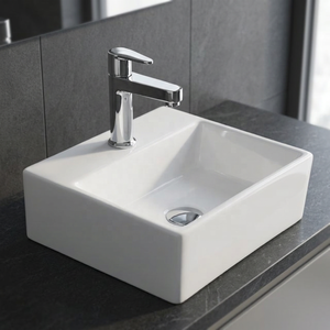 Lavabo de salle de bain artistique rectangulaire moderne en céramique à poser sur comptoir avec accessoire de vidange - Product Image 4