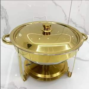 Cacerola de Acero Inoxidable de Lujo con Detalles de Filigrana Dorada Premium para Catering Profesional, Decoración de Buffet para Bodas - Product Image 2