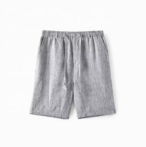 Shorts d'été gris en gaze de coton légers pour hommes, couleur unie, respirants, taille élastique avec cordon de serrage, coupe droite, cinq poches - Product Image 1