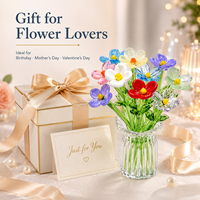 Arrangement floral miniature en verre fait main avec vase, fleurs en verre artistique colorées, décoration de bureau, cadeau, ensemble en gros