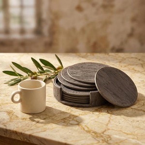 Elegant Wooden <b>Coaster</b> Set Reusable Heat Resistant Cup Mats for Home Kitchen Office - Product Image 2