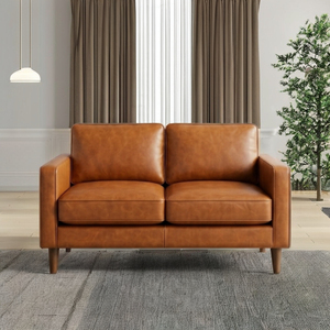 Canapé deux places en cuir minimaliste, design moderne et compact pour petit salon, assise de luxe au design épuré - Product Image 1