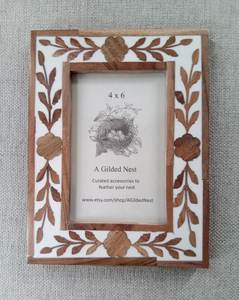 Wood Inlay Picture <b>Frame</b> <b>4</b> <b>x</b> <b>6</b> Photo <b>Frame</b> Floral Pattern Desktop Wall Decor - Product Image 1