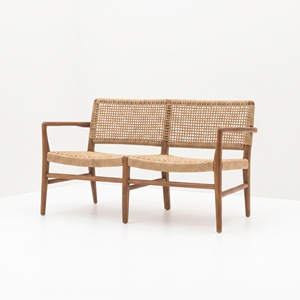 Contract Project Furniture Teak Loveseat 2 Seater <b>Bench</b> Woven Backrest Solid Wood Seating for Hotel Resort Villa Restaurant - Product Image 3