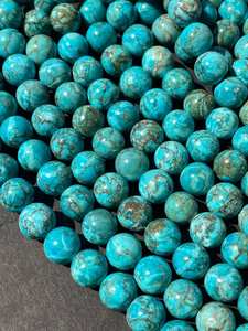 Magnifiques perles de pierre turquoise rondes, magnifiques pierres précieuses turquoise bleues, brin complet, haute qualité - Product Image 2