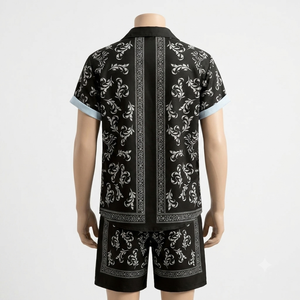 2026Micah Corporation Mens Summer Print Shirt and Shorts <b>Set</b>, Streetwear Two-Piece Outfits Short Sleeve Button Down Matching <b>Set</b> - Product Image 2