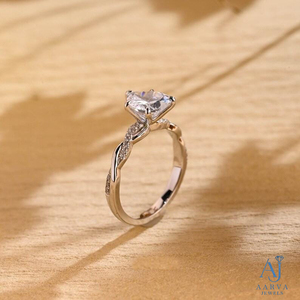 Bague de fiançailles en moissanite de laboratoire, bande pavée torsadée, pierre centrale taille Asscher, plaqué rhodium, sertissage à griffes, bijoux pour femme - Product Image 2