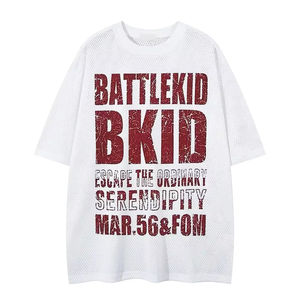 เสื้อยืด Battlekid BKID ผู้ชาย สีขาว ทรงโอเวอร์ไซส์ ผ้าตาข่าย แขนสั้น คอกลม สไตล์สตรีท พิมพ์ลายตัวอักษร ระบายอากาศได้ดี ผ้าถัก - Product Image 1