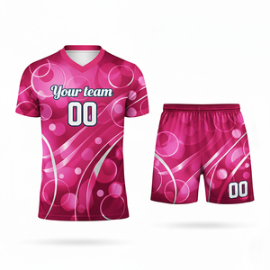 Ensemble de maillots de football personnalisés sublimés verts, col en V, manches courtes, évacuation de l'humidité, 100% polyester, uniforme d'équipe unisexe pour adultes - Product Image 3
