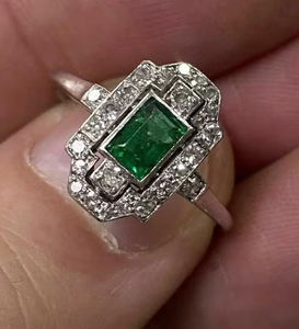 1890s Art Deco 1.50 Ct Green Moissanite <b>Emerald</b> Cut Diamond Engagement Wedding <b>Ring</b> Women's Anniversary Gift Party 925 <b>Silver</b> - Product Image 1