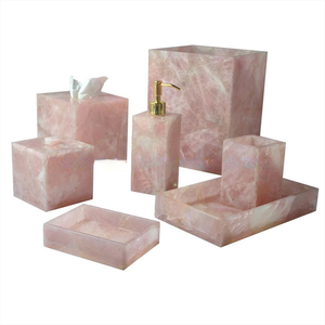 Juego de Accesorios de Baño de Ónix Rosa, Elegante Dispensador de Jabón de Piedra, Portacepillos de Dientes, Bandeja Decorativa para Baños Modernos de Lujo - Product Image 1