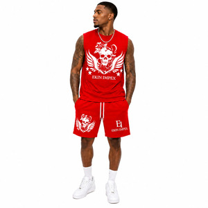 Custom Logo Men 2 Piece Tank Top And Shorts <b>Set</b> Skull Graphic Print Sleeveless Summer Streetwear Short <b>Set</b> Men - Product Image 3