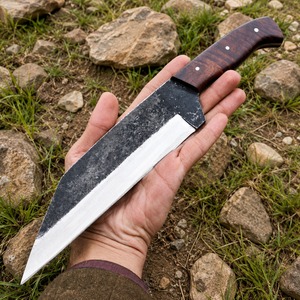 Couteau de chasse artisanal pour droitier avec étui en cuir, lame en acier au carbone de 7,5 pouces, manche en bois, couteau traditionnel pour l'extérieur - Product Image 3