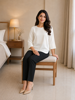 Nouveauté, dernier design, haut à manches 3/4 à col rond imprimé blanc pour femmes, vêtements décontractés de bureau, vêtements pour femmes, vêtements confortables