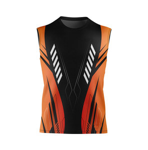 Conjunto de Camiseta de Baloncesto para Hombre, Negro y Naranja, Estampado Geométrico, Sin Mangas, Transpirable, Ajustado, Uniforme de Compresión - Product Image 2