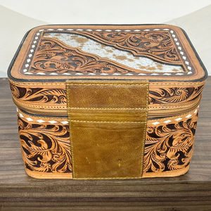 กล่องเก็บของหนังวัวแท้ลายตะวันตก งานแฮนด์เมด ขนาดใหญ่ สำหรับจัดระเบียบการเดินทาง ใส่เครื่องสำอาง สำหรับผู้หญิง - Product Image 5
