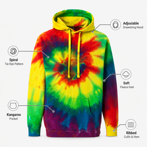 Sudadera con capucha unisex extragrande de algodón teñido anudado, estilo urbano, de alto gramaje, con lavado ácido arcoíris y diseño en espiral, venta al por mayor personalizada 2026 - Product Image 5