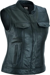 Chaleco de Cuero Genuino Negro para Mujer, Chaleco Clásico de Moda - Product Image 3