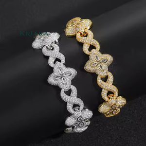 Bracelet manchette KRIARA en argent S925 avec moissanite, motif floral, micro-pavé, taille brillant rond, bijoux de luxe pour femme - Product Image 1