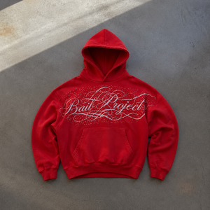Sweat à capuche premium pour homme, coupe droite, style streetwear, en molleton respirant à séchage rapide, 100 % coton, avec strass rouges et épaules tombantes - Product Image 1