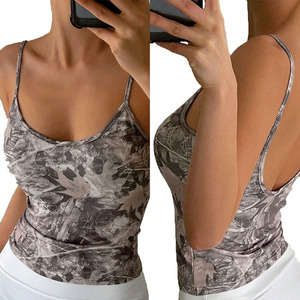 Grey Woodland Print Crew Neck Cami <b>Top</b> Women's Crop <b>Top</b> Slim Fit Soft Cotton Blend Breathable Eco-Friendly Streetwear Shirts - Product Image 5