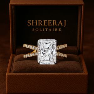 Joyería Fina, Anillo de Compromiso y Boda de Oro Sólido de 14K y 18K con Diamante Cultivado en Laboratorio de Corte Radiante, Claridad VVS, Joyería Personalizada de Doble Banda - Product Image 3