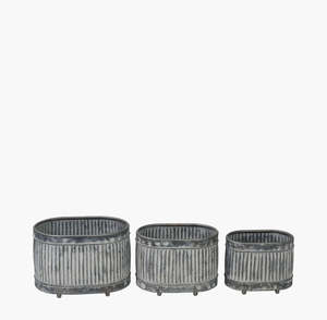 Contenedor rectangular de metal galvanizado, contenedor de almacenamiento con diseño acanalado, maceta de estilo industrial, macetas de metal con asas - Product Image 4