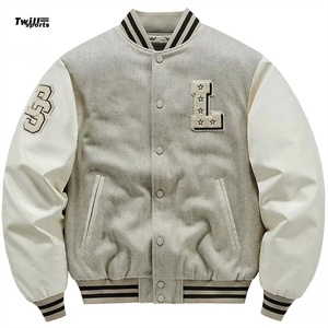 Chaqueta con letras de lana para hombre de otoño e invierno, mangas bordadas, cuello alto grueso, ropa de calle ecológica - Product Image 1