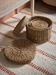 Ensemble de 3 paniers ronds en herbe avec couvercles, paniers de rangement faits à la main, vente en gros, écologiques, fabriqués au Vietnam - Product Image 2