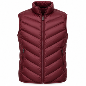 Gilet matelassé bordeaux pour homme, col montant, coupe-vent, en coton, sans manches, fermeture éclair, écologique, respirant, séchage rapide - Product Image 1