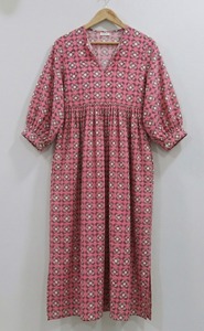 Robe de bureau formelle mi-longue en coton 100% respirant et écologique pour femmes, à motif floral, faite à la main, été, OEM - Product Image 2