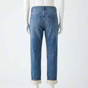 Jeans de Mezclilla Stonewashed para Hombre, Corte Recto, Peso Medio, Pantalones Casuales con Dobladillo Acanalado para Uso Diario - Product Image 3