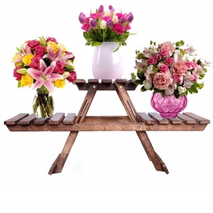Rustic Wooden <b>Flower</b> Stand With Two Tiers For Indoor Use With Vases And <b>Flowers</b> - Product Image 1