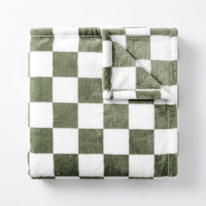 Couverture de lit et de maison en coton peluche à motif écossais vert et blanc, carrée, respirante, tissée, moderne, pour l'hiver - Product Image 1