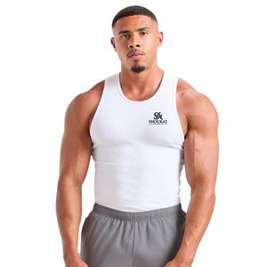 Mens <b>White</b> Sleeveless Gym <b>Tank</b> <b>Top</b> Athletic Workout Fitness Training Shirt Sportswear Bodybuilding Running Casual Activewear - Product Image 4