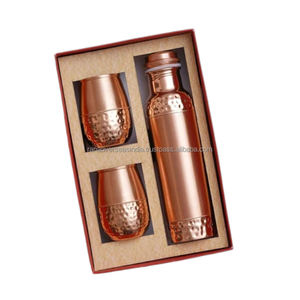 Bouteille d'eau en cuivre pur haut de gamme et ensemble de 2 cadeaux en verre Qualité supérieure Options de couleurs multiples Parfait pour les cadeaux de vacances - Product Image 4