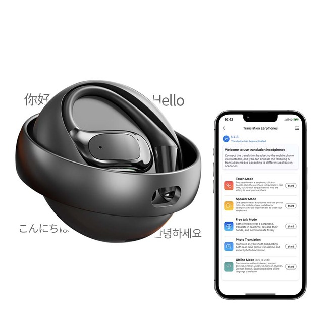 Ai Translation Earbuds 360° Rotating Sports Headphones with Noise Cancelling Earhook Color Display Wifi Travel Earphones