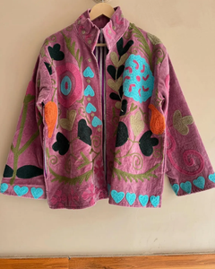 Indian Style Suzani <b>Velvet</b> Embroidery <b>Jacket</b> Unisex Boho Coat Floral Breathable Winter Kimono Robe for Bridesmaids Gift Idea - Product Image 1