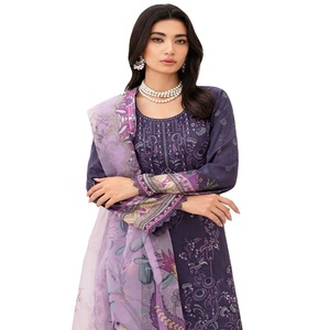 Lawn brodée Shalwar Kameez de designers pakistanais 3 pièces costumes quotidiens décontractés Kurti Salwar pour femmes et filles - Product Image 1